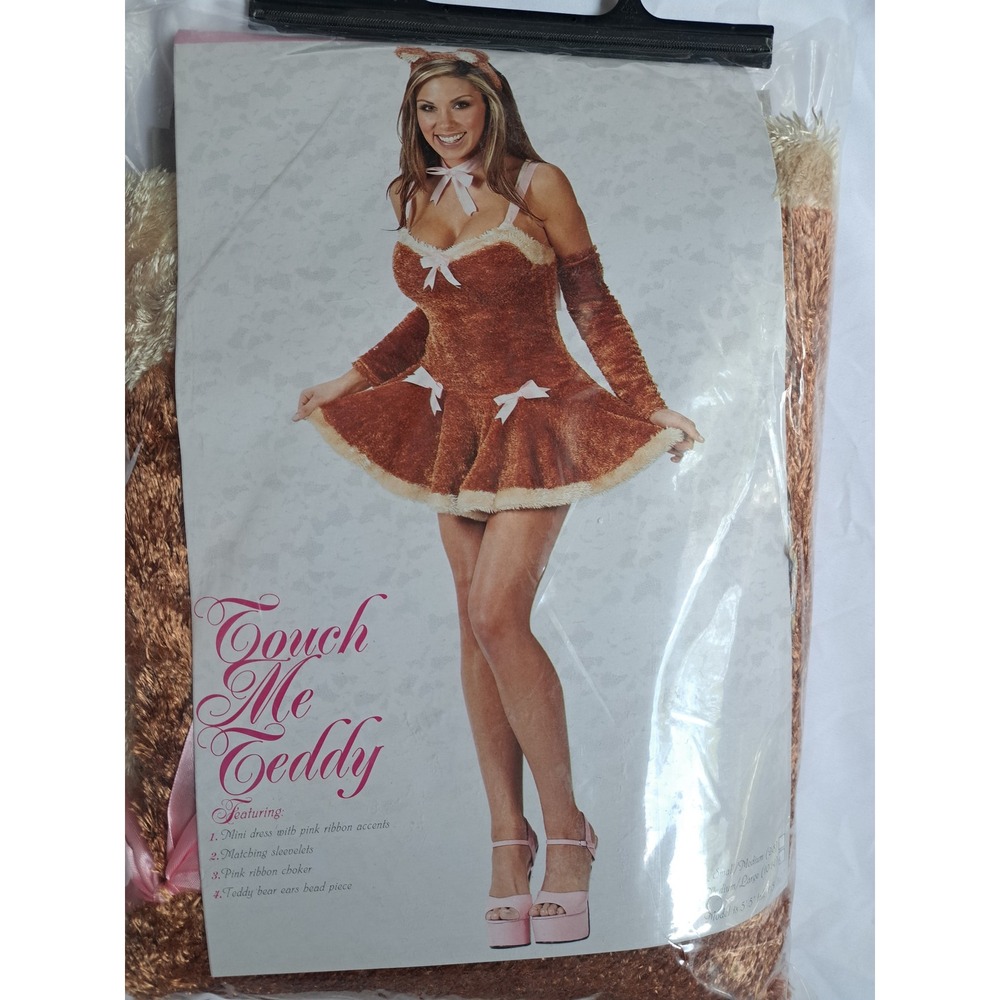 Fun World Touch Me Teddy Fuzzy Bear Costume Set Brown Pink Ribbon Womens ML M/L
